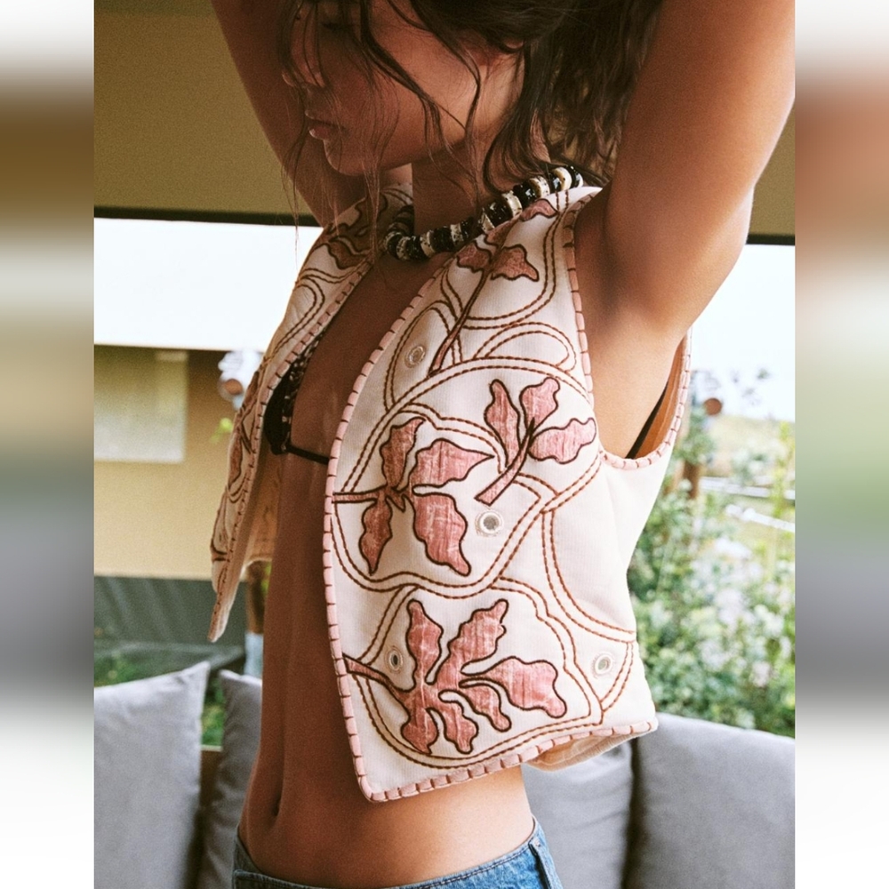 Embroidered mirror bead vest